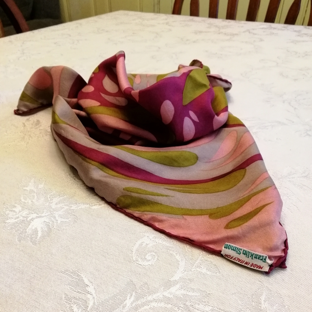 Rare Vintage Franklin Simon 1960s Silk Scarf, Iconic Psychedelia